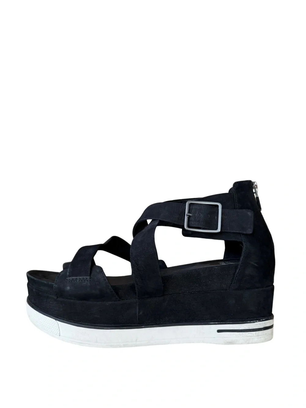EILEEN FISHER Boost Platform Wedge Sandals Black Leather Size 9